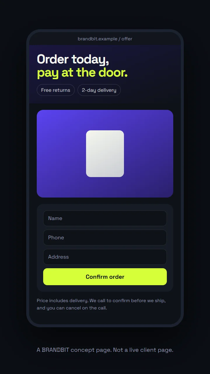 Concept landing page on a phone
